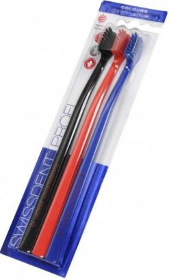 Swissdent PROFI Colors SOFT-MEDIUM käsihambaharjad (must, punane, sinine) - Pilt 2
