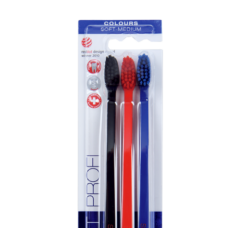 Swissdent PROFI Colors SOFT-MEDIUM käsihambaharjad (must, punane, sinine)