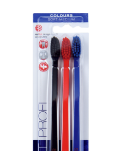 Swissdent PROFI Colors SOFT-MEDIUM käsihambaharjad (must, punane, sinine)