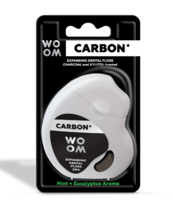 WOOM Carbon+ vahatatud hambaniit aktiivsöega (30m)
