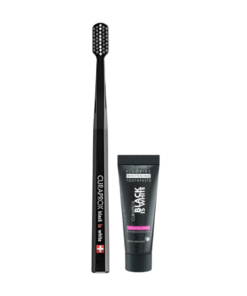 Käsihambahari CURAPROX Black is White + valgendav hambapasta (10ml)